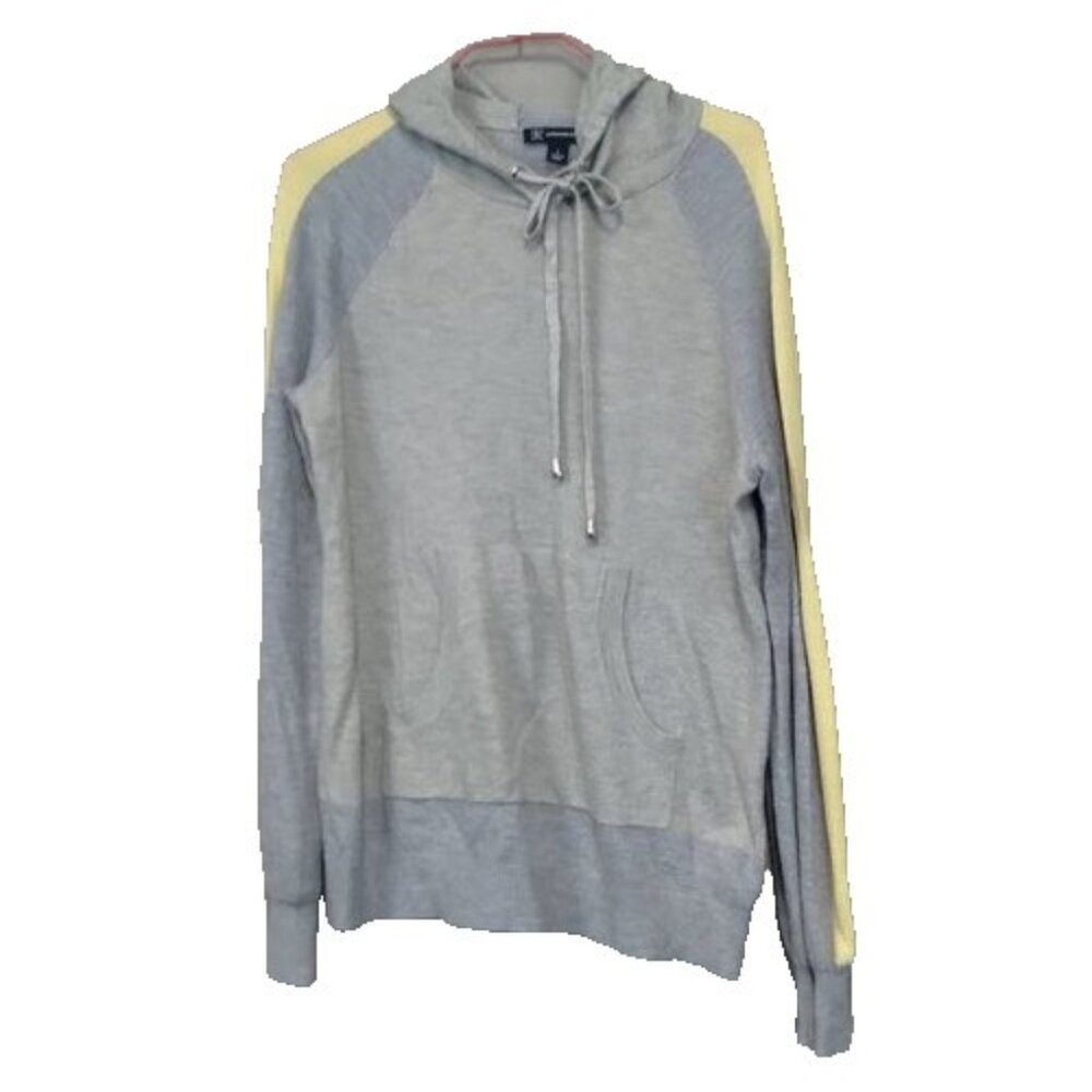 Inc International Concepts Womens Wool Blend Hoodie Large Gray Yellow Athleisure